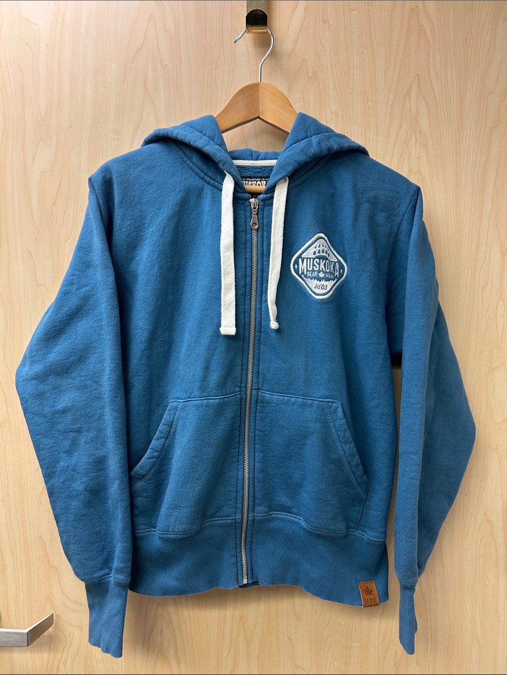 Blue Zip-Up Hoodie with Hood and Drawstrings